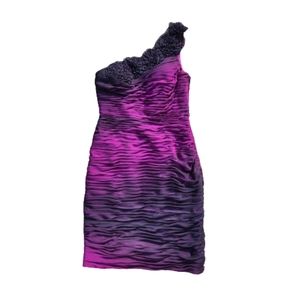 Adrianna Papell Dress One Shoulder Ombre Pleated Wedding Cocktail Prom Formal